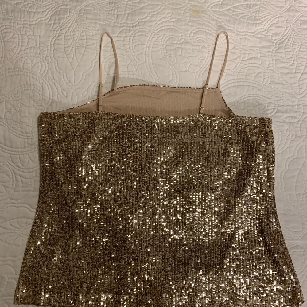 Ann Taylor Ethereal Gold Sequence Tank Cami Size Large - Picture 5 of 11